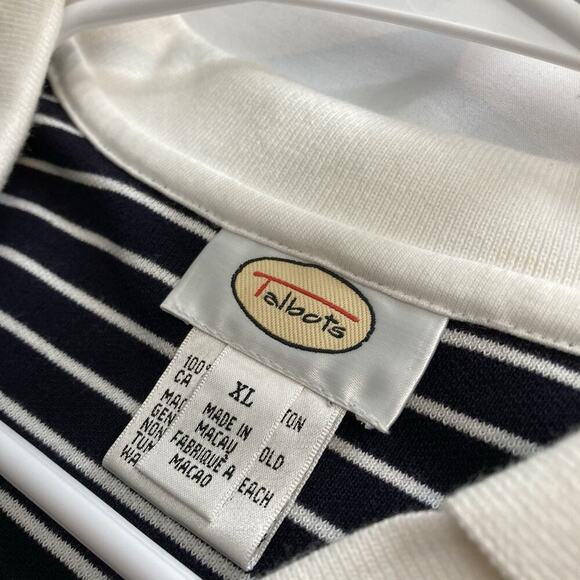 Talbots Women's Black White Striped Sleeveless Polo Shirt Size XL Preppy Tennis - Picture 5 of 10